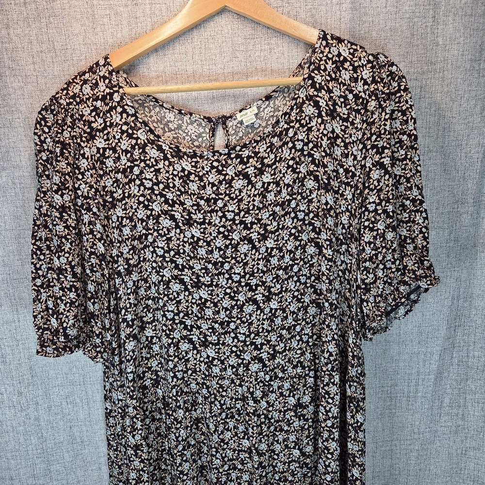 Aerie Women's Extra Large Maxi Floral Dress, Black & Blue Flowy Boho Cottage